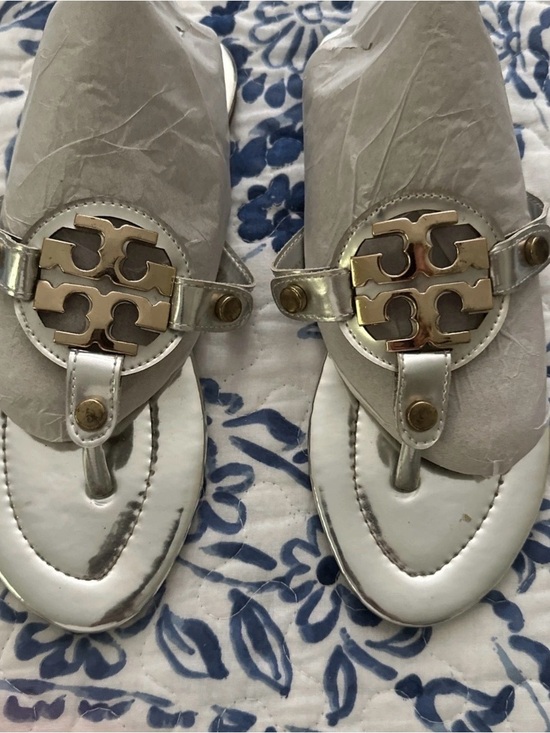 Tory Burch Shoes - Tory Burch Silver/Gold Logo Miller Sandals Size 7